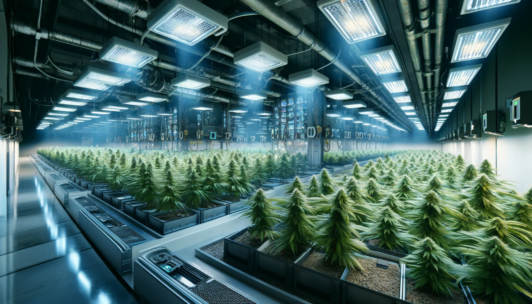 an indoor cannabis cultivation facility using LED lighting and advanced HVAC systems.