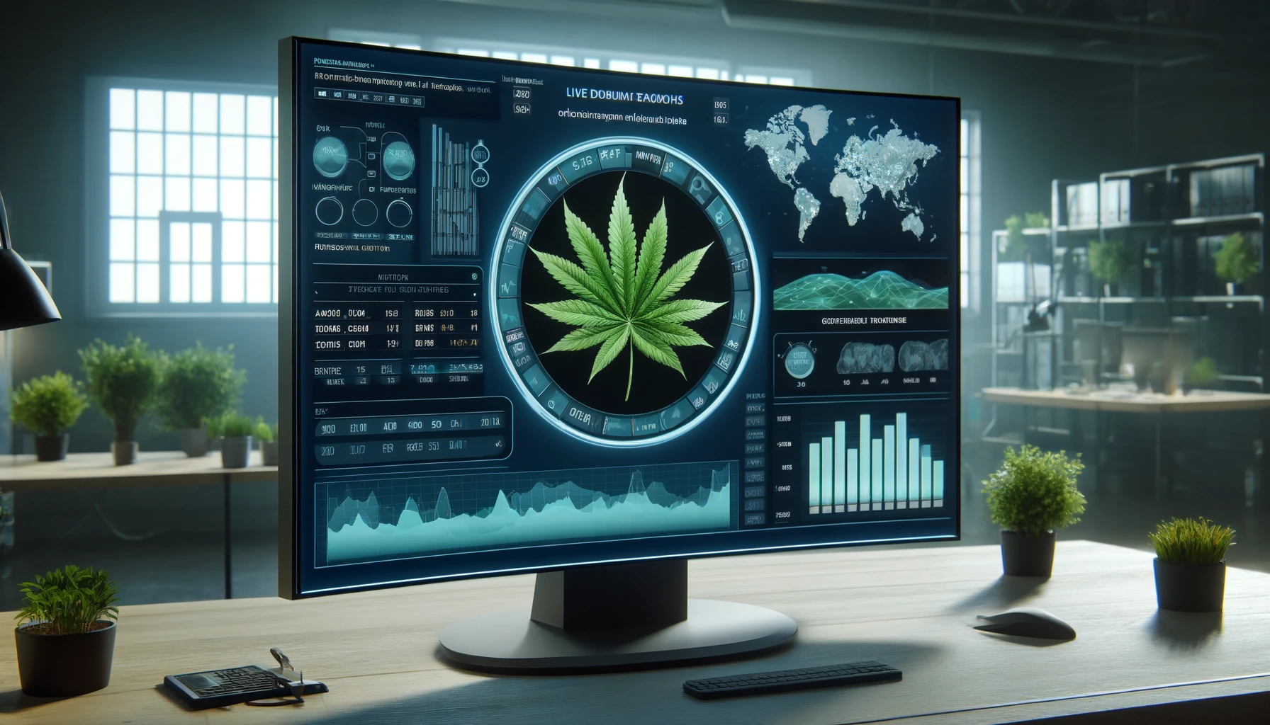 a modern data visualization dashboard used for tracking the distribution of cannabis products.