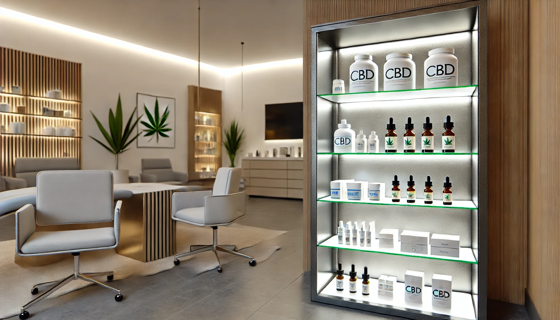 a serene and professional medical office. The setting is modern and sophisticated, with a clear focus on wellness and alternative medicine. 